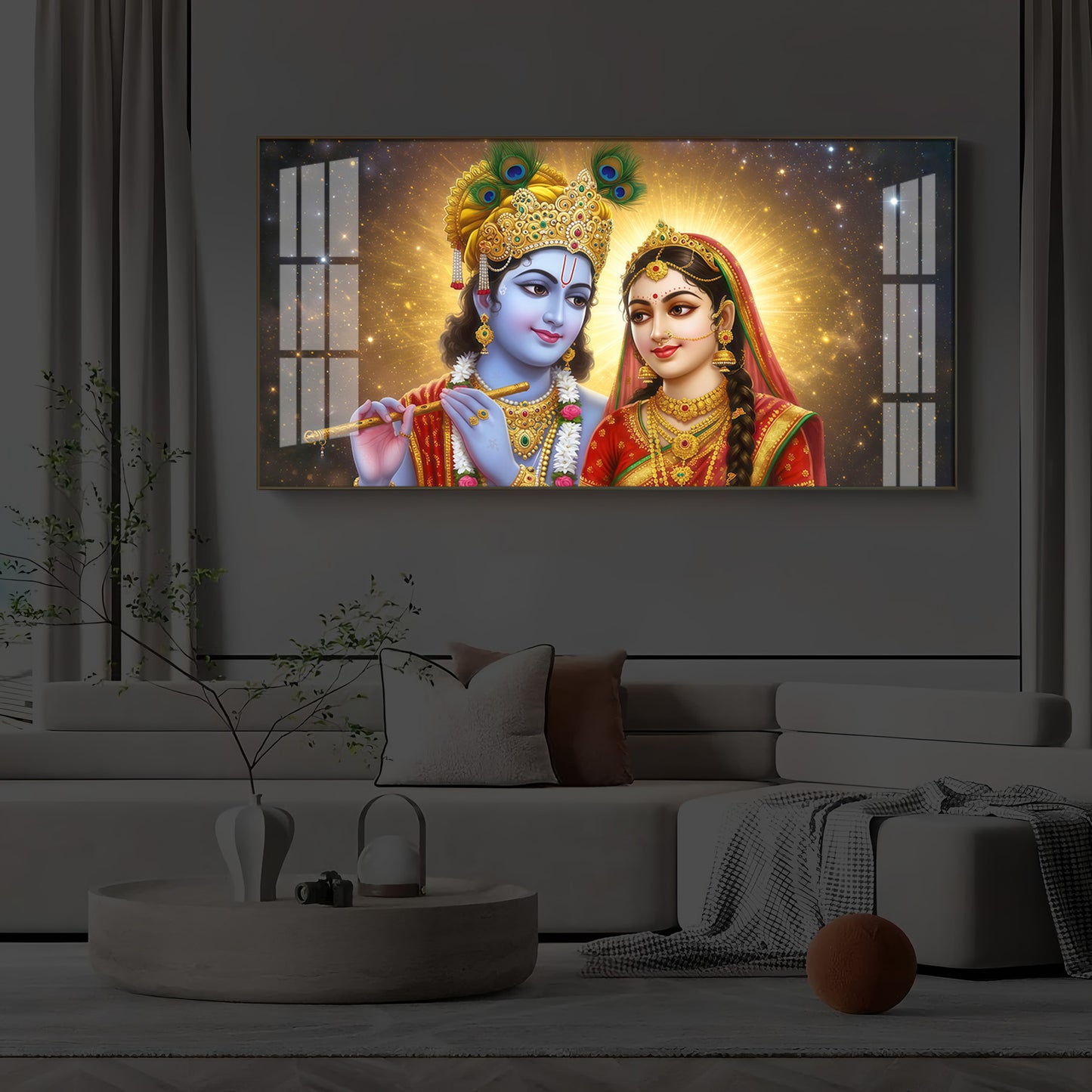 Shri Radha Krishn Modern Luxury Backlight Horizontal Wall Art