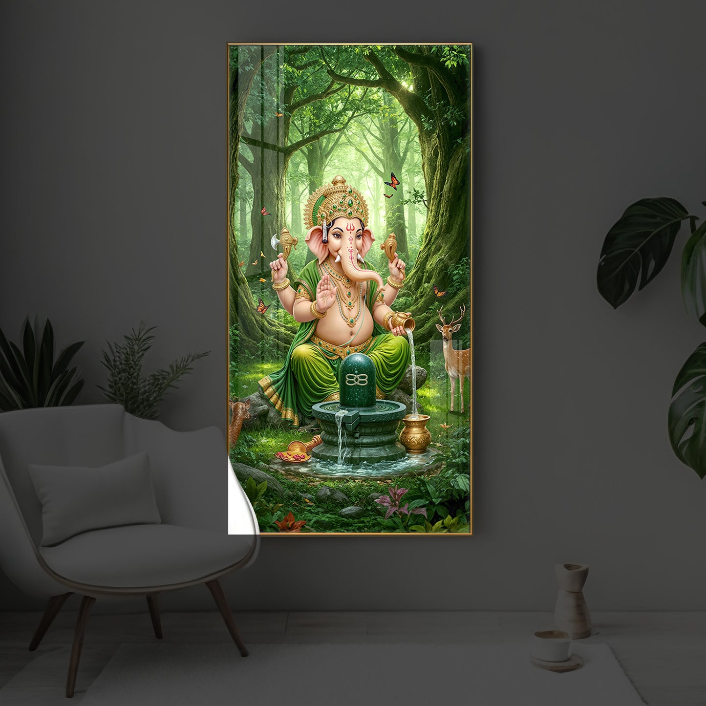 Jai Shri Ganesh Modern Luxury Backlight Vertical Wall Art