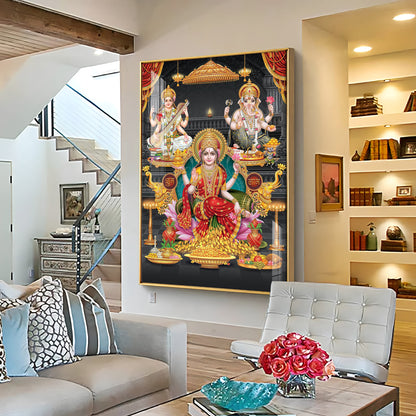 Goddess Laxmi Ji Sacred Serenity Premium Acrylic Vertical Wall Art