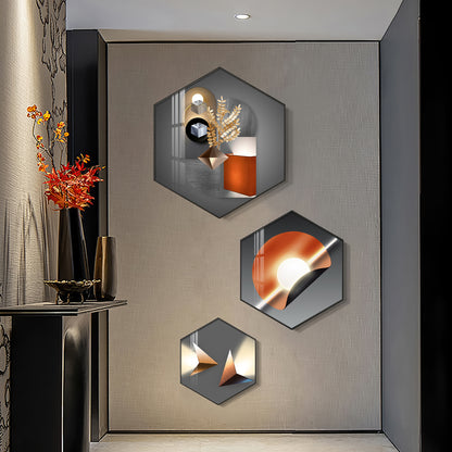 Luminious Abstract Premium Acrylic Hexagon Wall Art (Set of 3)