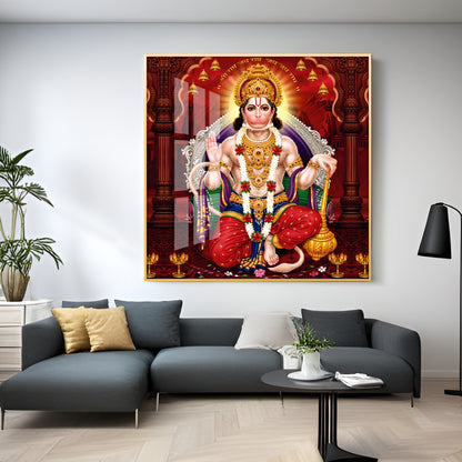 Lord Hanuman Ethereal Blessings Premium Acrylic Square Wall Art