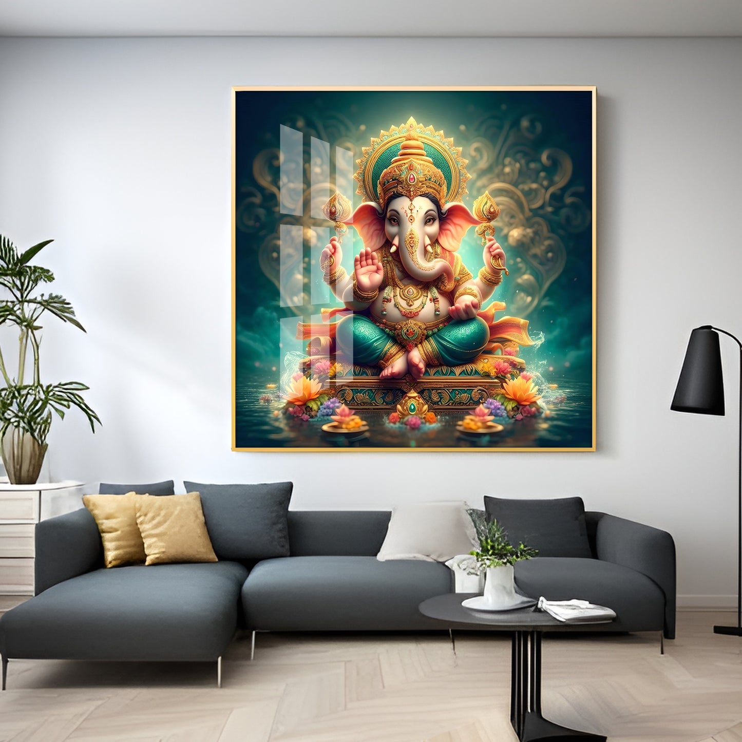 Lord Ganesh Blessings Premium Acrylic Square Wall Art