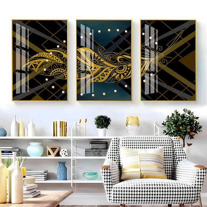 Golden Plume Traid Premium Acrylic Wall Art (Set of 3)