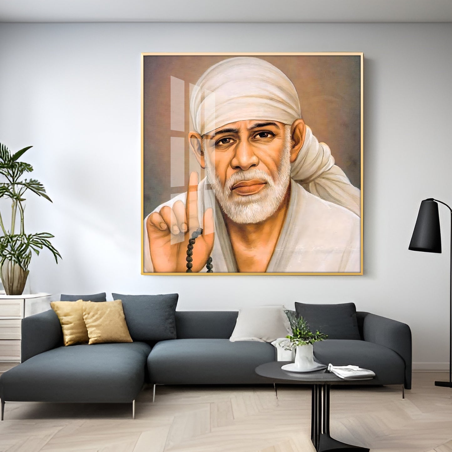 Om Sainath Premium Acrylic Square Wall Art