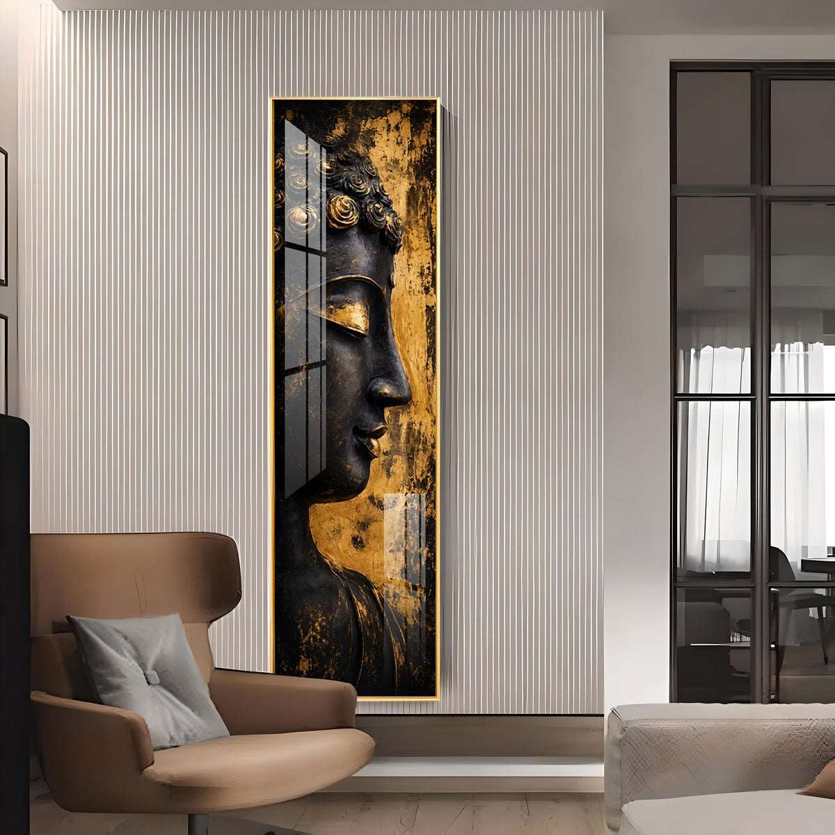 Golden Meditating Buddha Premium Acrylic Vertical Wall Art