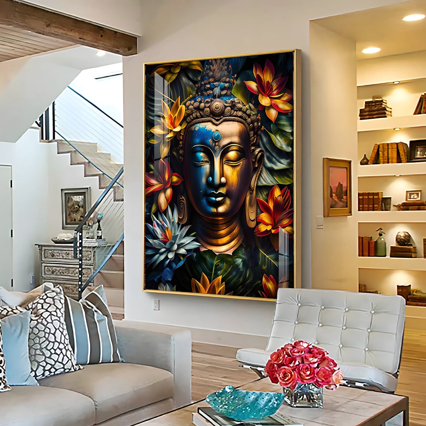 Lord Buddha Face Premium Acrylic Vertical Wall Art