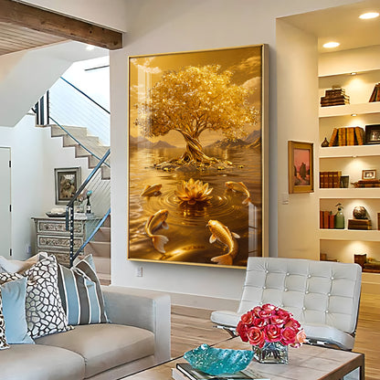 Money Tree With Koi Fish Premium Acrylic Vertical Wall Art