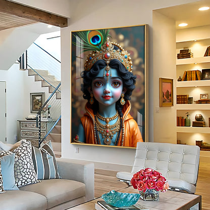 Cute Portriate Of Little Krishna Premium Acrylic Wall Art