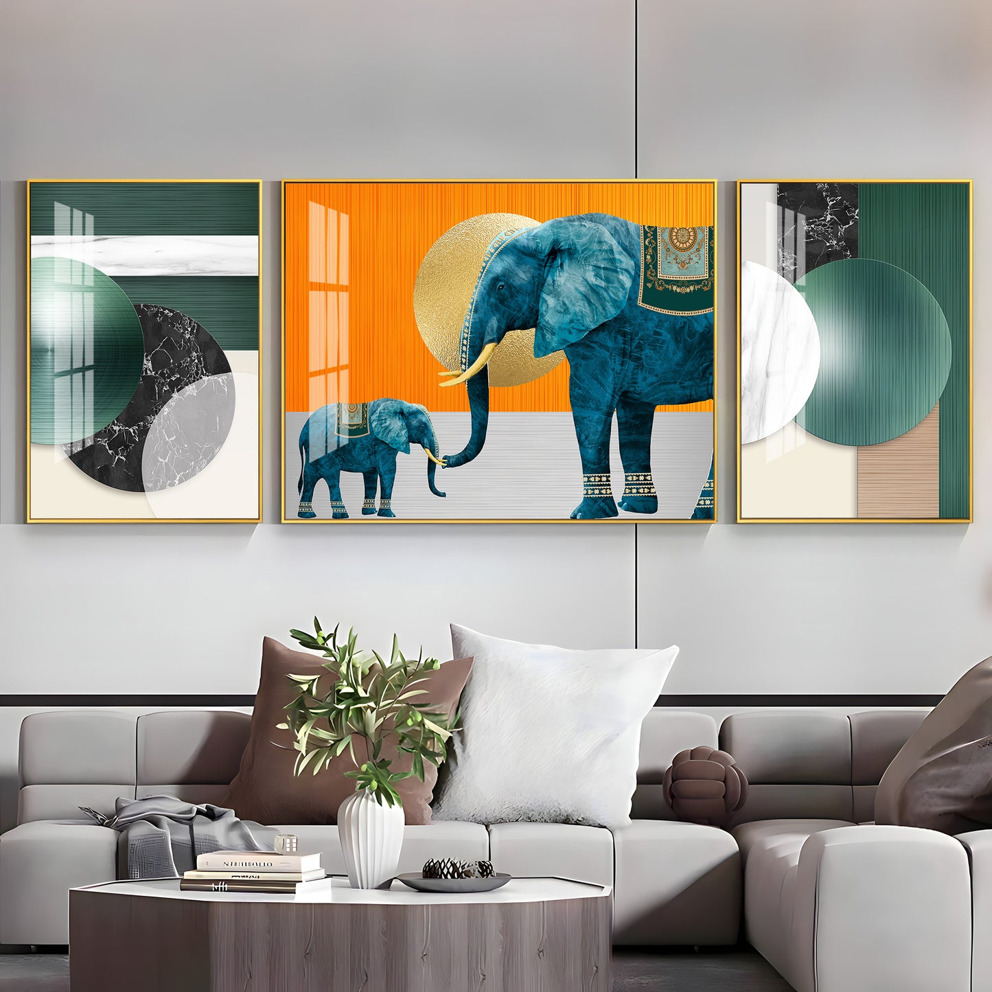 Mascot Elephant Premium Acrylic Wall Art (Set of 3)