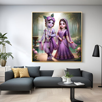 Radha Krishna Bal Roop Premium Acrylic Square Wall Art