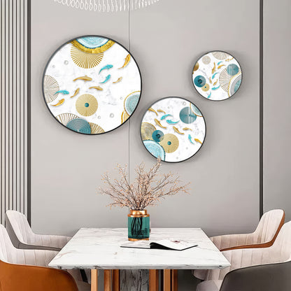 Koi Fish In Blue & Gold Premium Acrylic Round Wall Art (Set of 3)