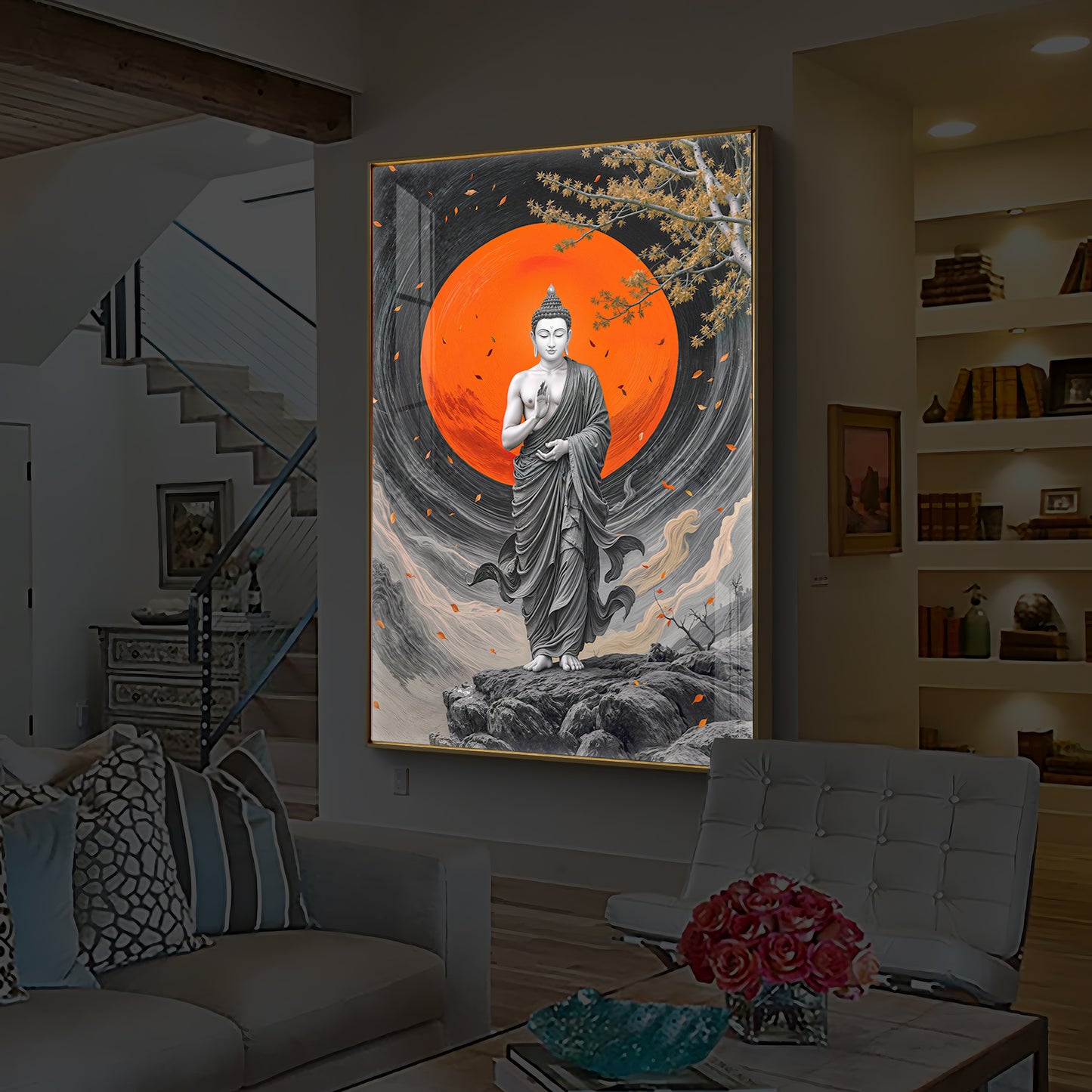 Buddhay Ji Modern Luxury Backlight Vertical Wall Art