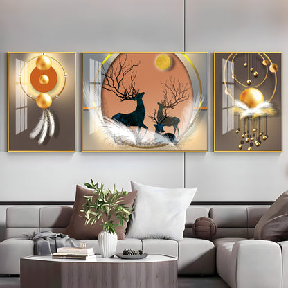 Swamp Deer & Sunset Premium Acrylic Wall Art (Set of 3)