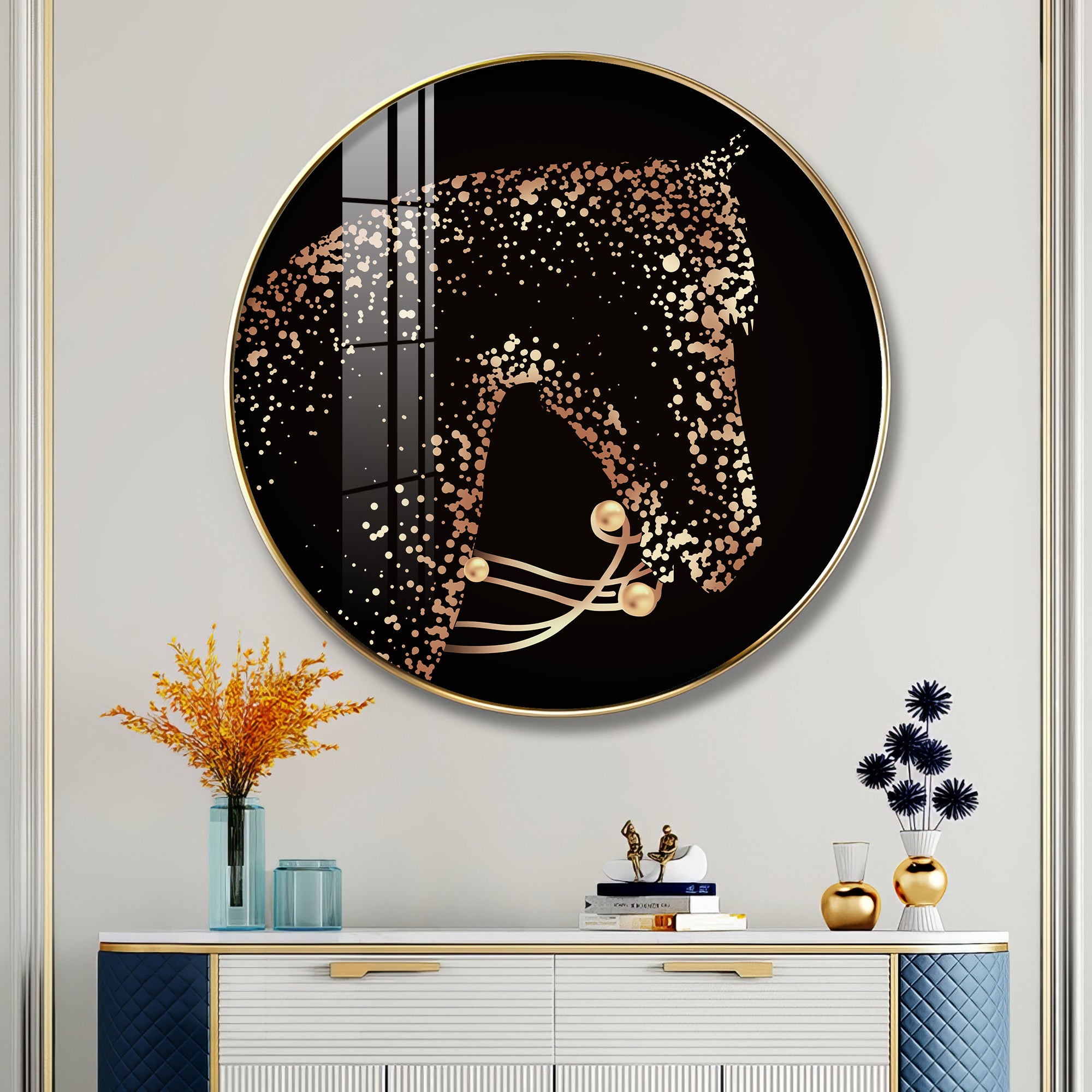 Golden Gallop Premium Acrylic Round Wall Art