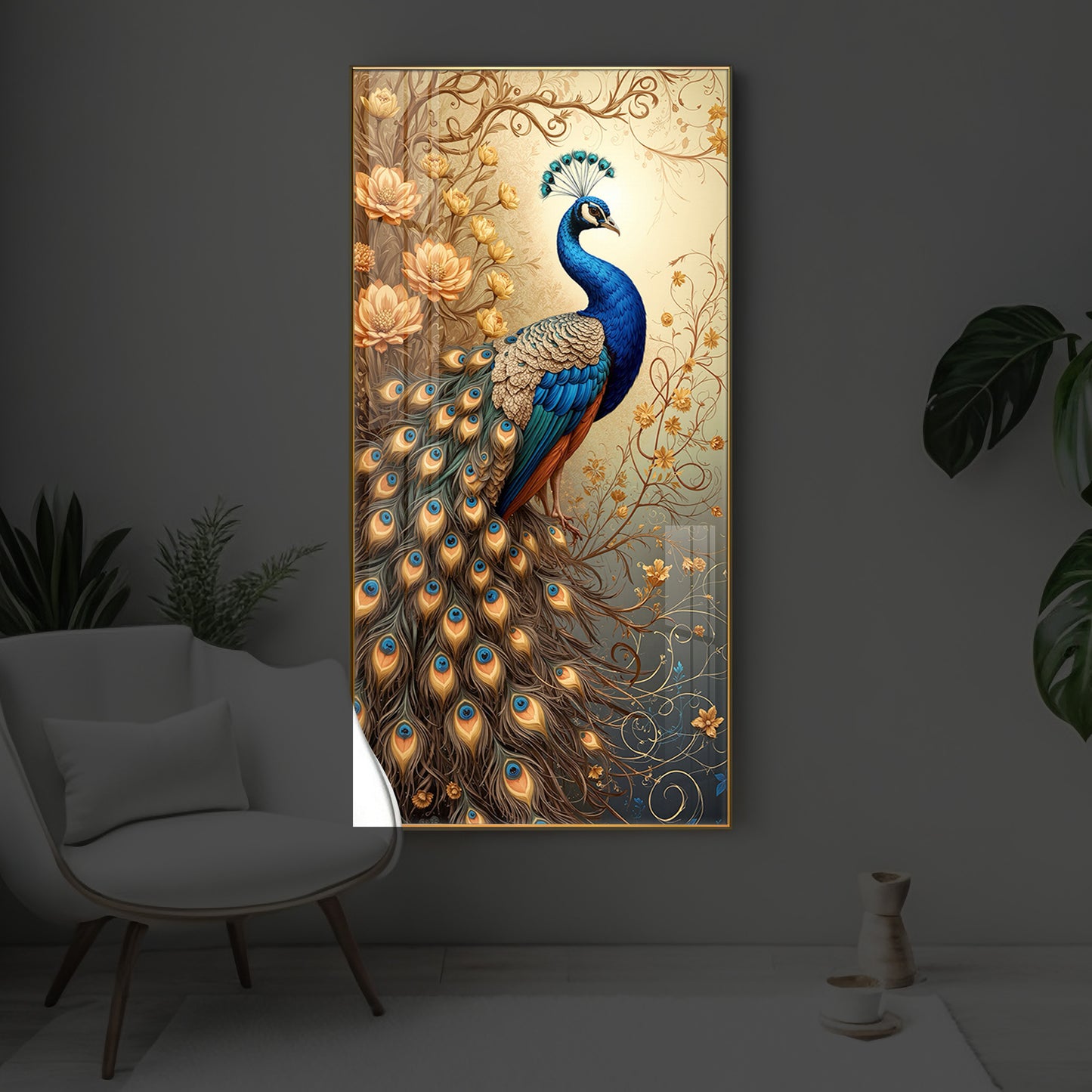 Beautiful Peacock Modern Luxury Backlight Vertical Wall Art