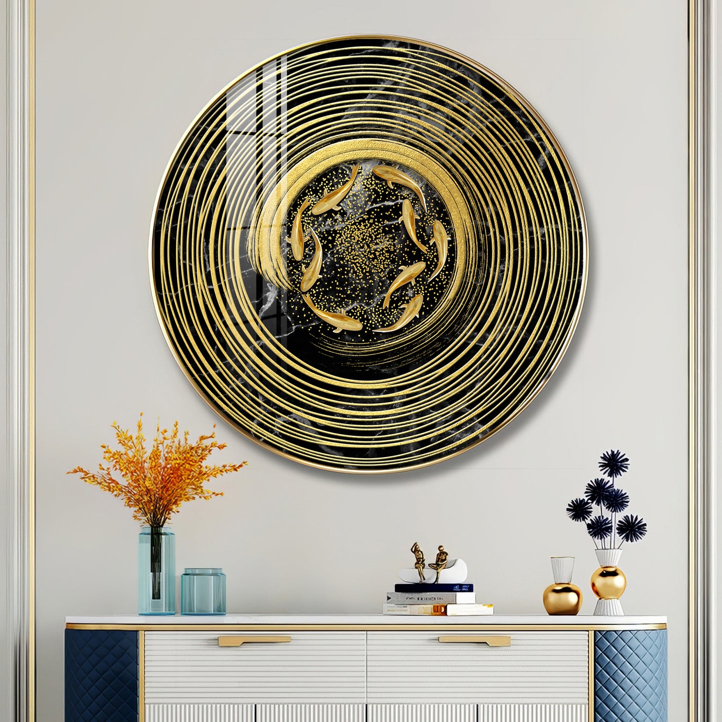 Koi In Spiral Premium Acrylic Round Wall Art