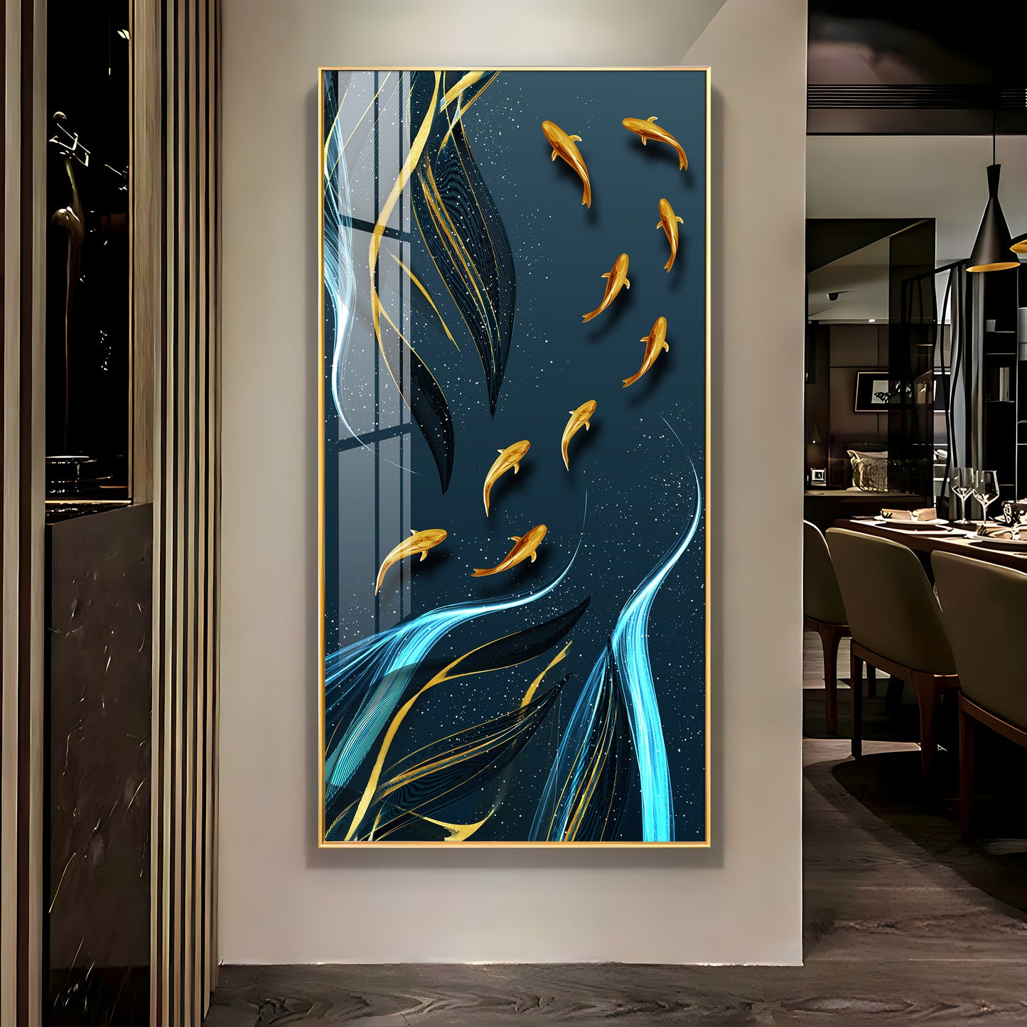 Golden Koi Fish Premium Acrylic Vertical Wall Art