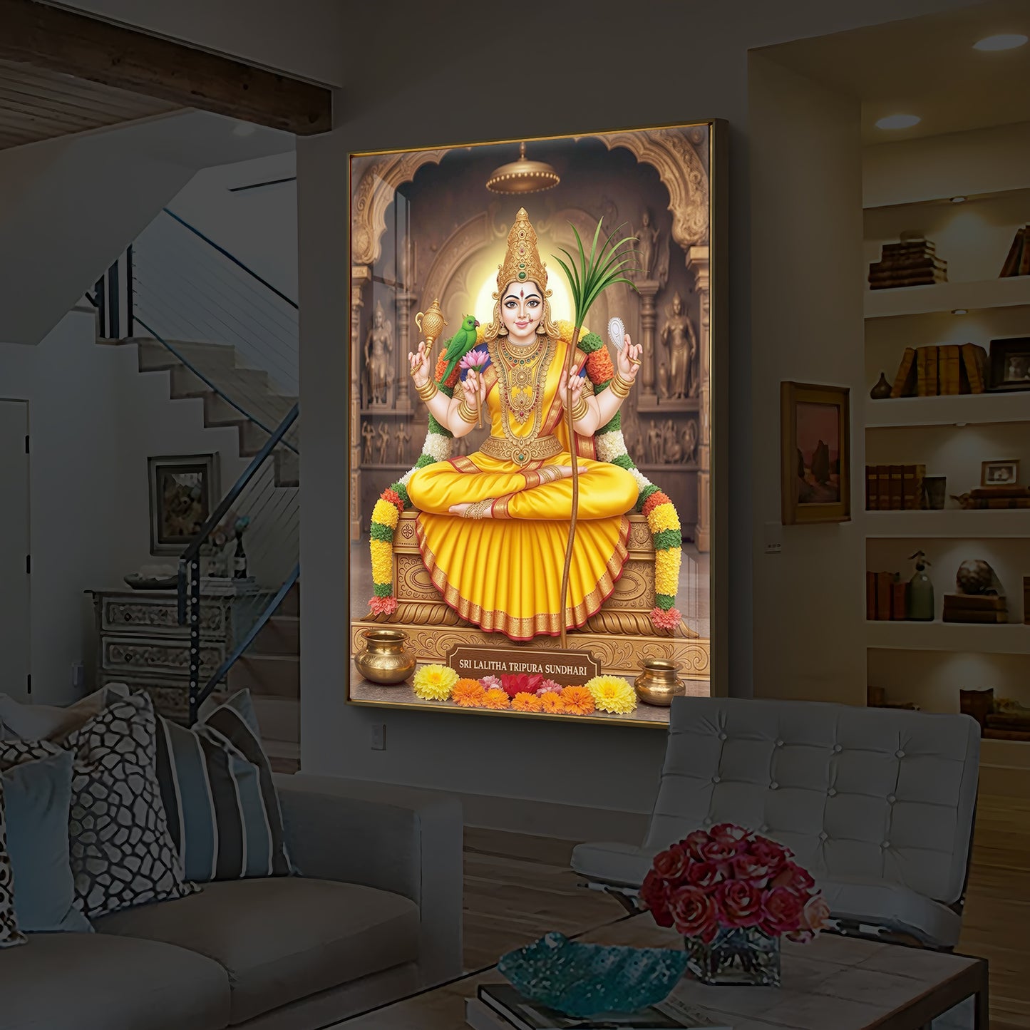 Sri Vidhya Sadhana Modern Luxury Backlight Vertical Wall Art