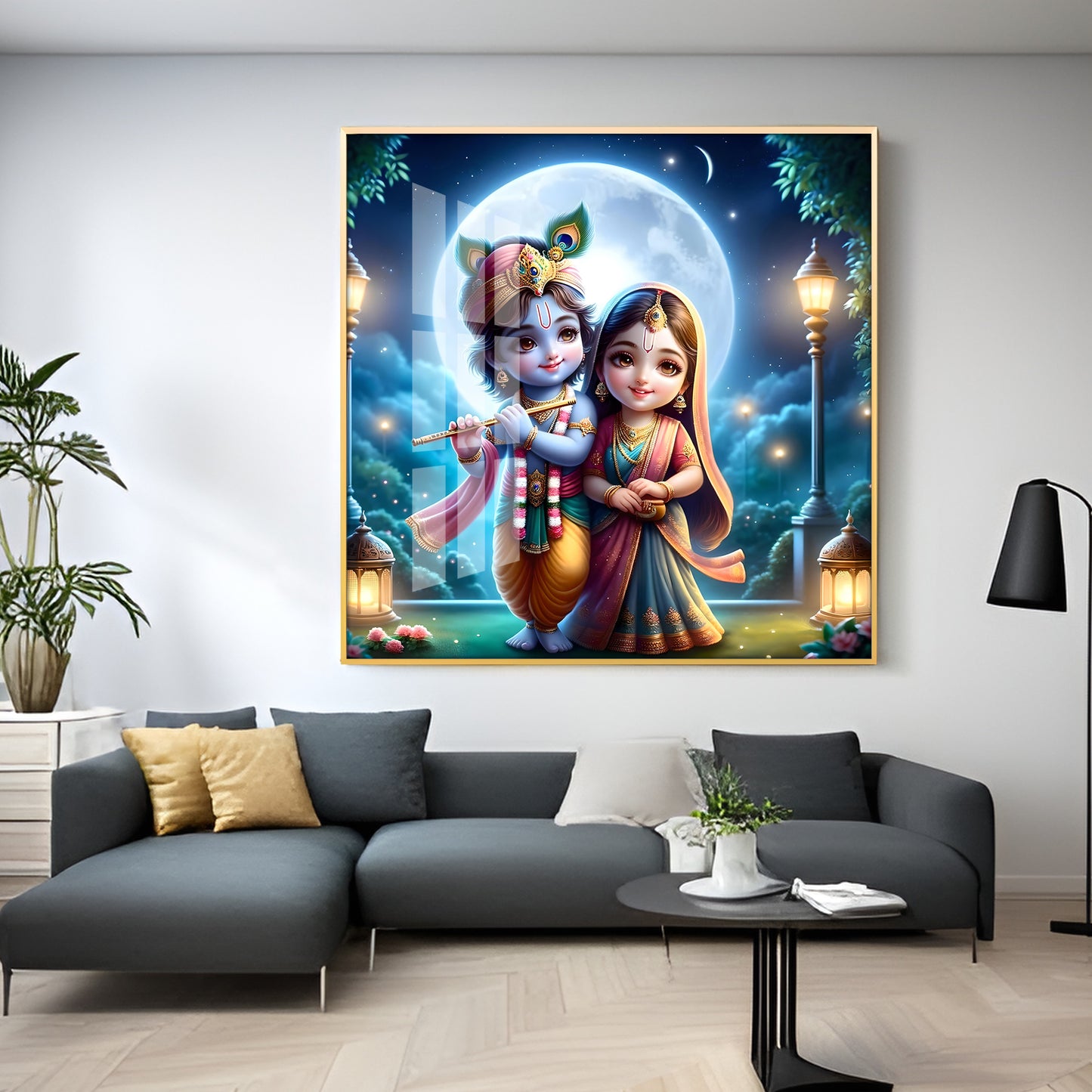 Cute Radha Krishna Premium Acrylic Square Wall Art