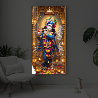 Lord Krishna Ji Modern Luxury Backlight Vertical Wall Art
