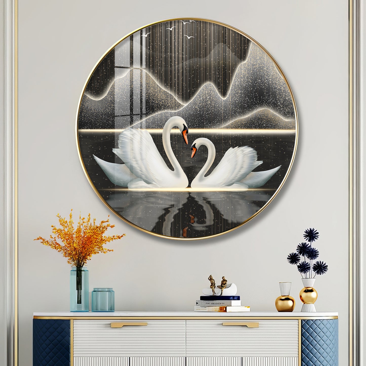 Swans in Serenity Premium Acrylic Round Wall Art