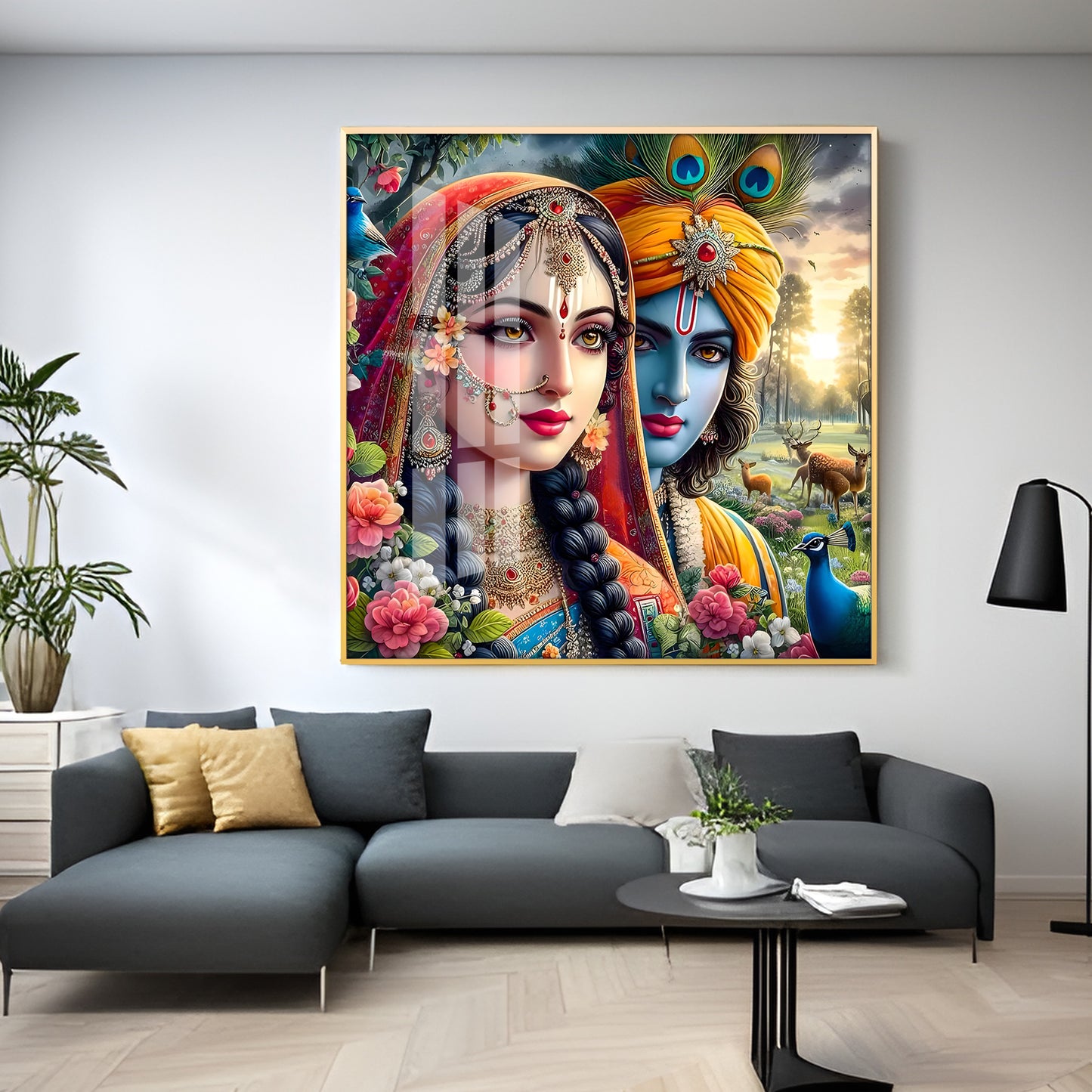 Lovely Radha Krishna Premium Acrylic Square Wall Art