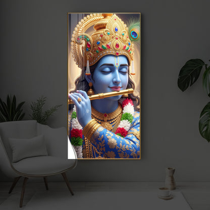 Lord Krishna Modern Luxury Backlight Vertical Wall Art