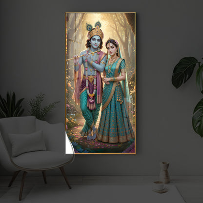 Radhe Krishna Ji Modern Luxury Backlight Vertical Wall Art