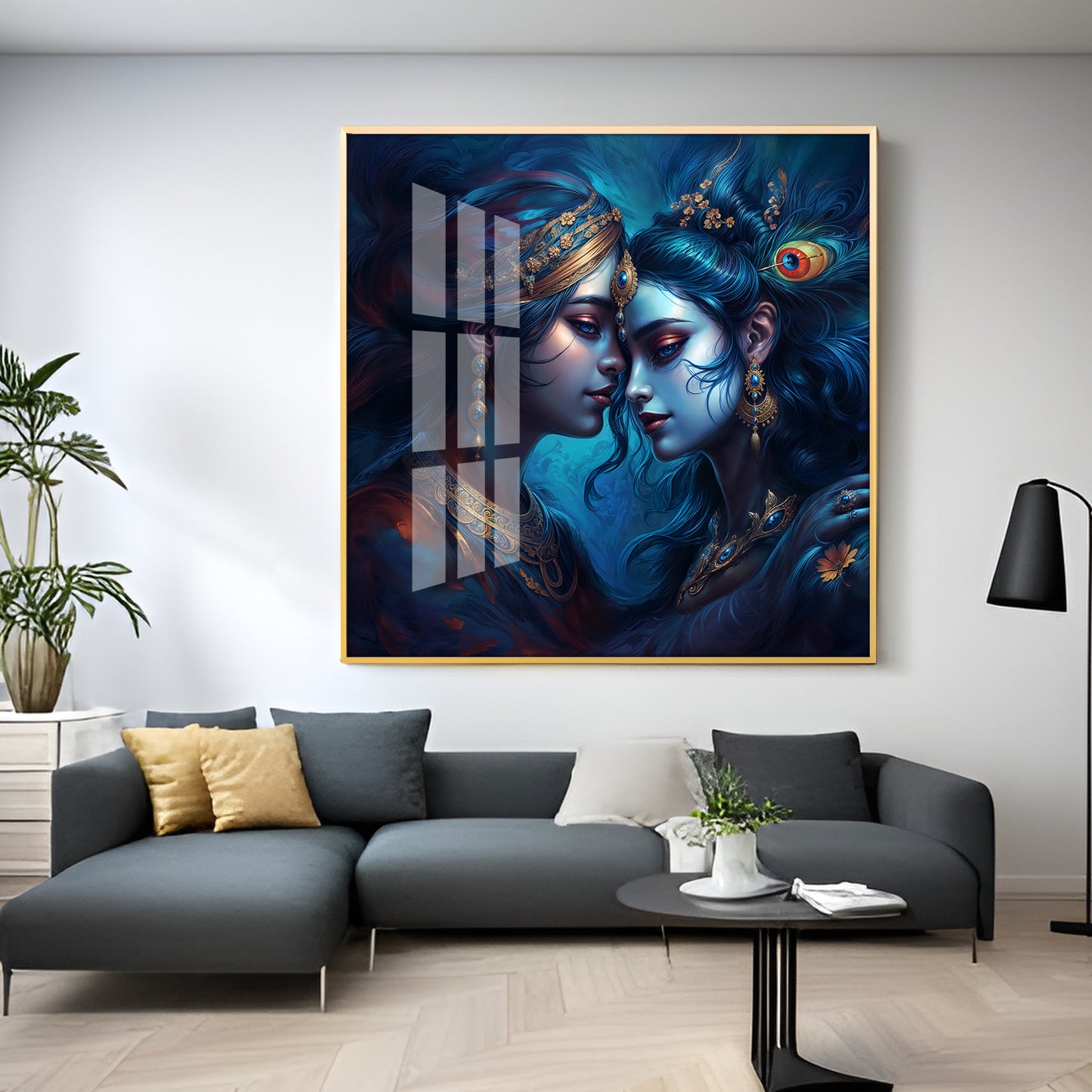 Magical Radha Krishna Luxury Crystal Square Wall Art