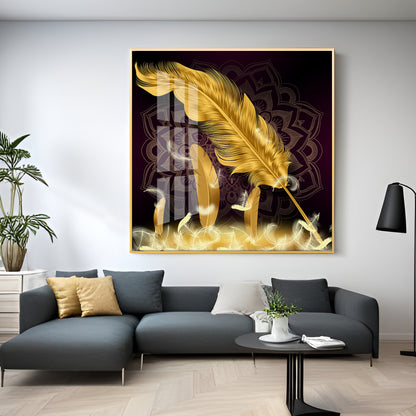 Golden Feather Light Luxury Premium Acrylic Square Wall Art