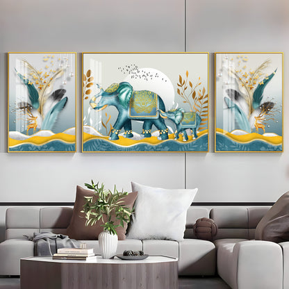 Elephants and Deers Premium Acrylic Wall Art (Set of 3)