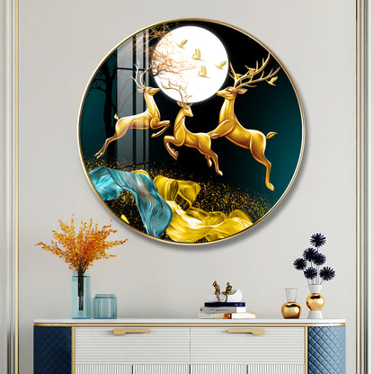 The Deer’s Ascent Premium Acrylic Round Wall Art