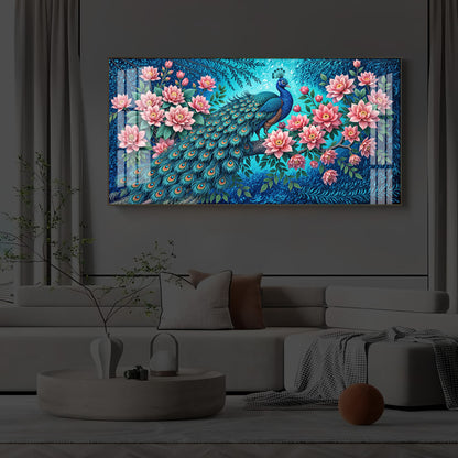 Majestic Peacock Modern Luxury Backlight Horizontal Wall Art
