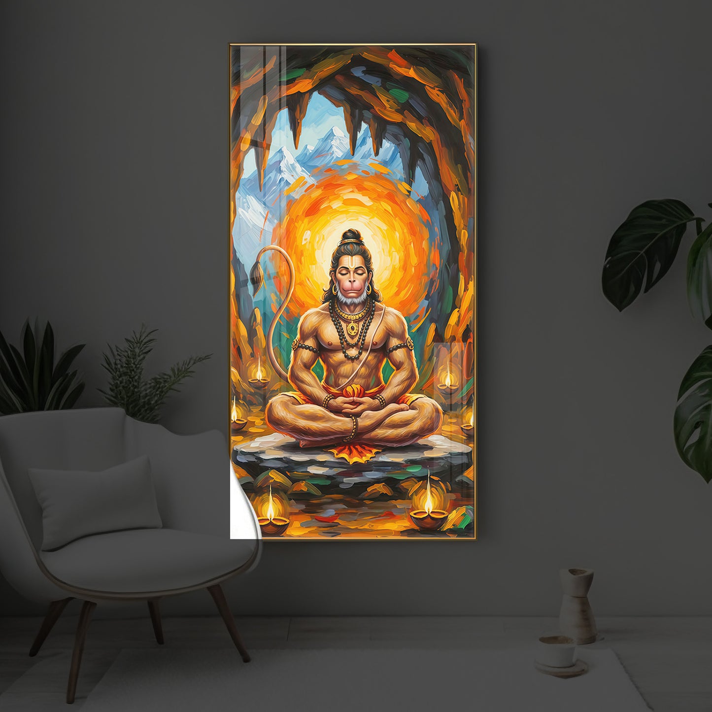 Lord Hanuman Ji Modern Luxury Backlight Vertical Wall Art