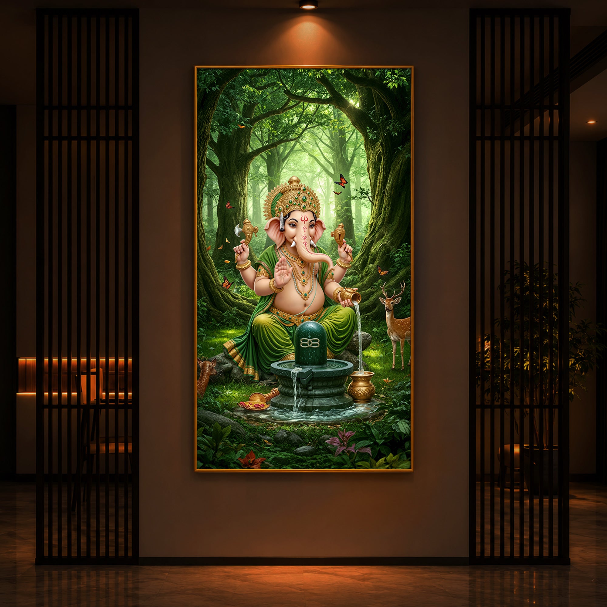 Jai Shri Ganesh Modern Luxury Backlight Vertical Wall Art