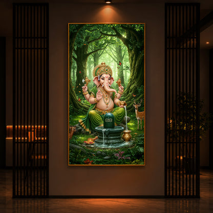 Jai Shri Ganesh Modern Luxury Backlight Vertical Wall Art