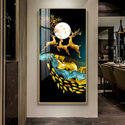 Jolly Deers With Koi Fish Premium Acrylic Vertical Wall Art