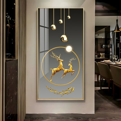 Dancing Golden Reindeer Premium Acrylic Vertical Wall Art