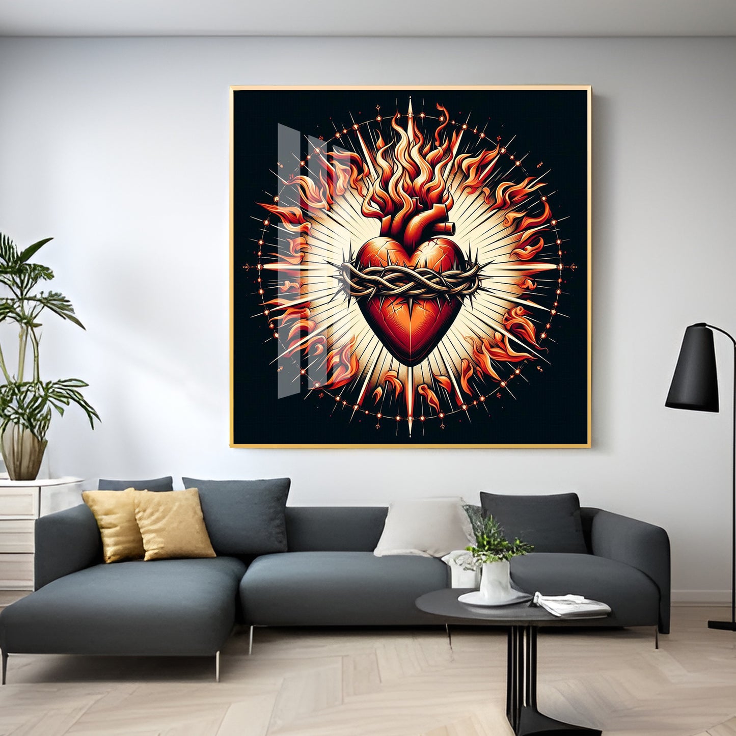 Fiery Love Frame Premium Acrylic Square Wall Art