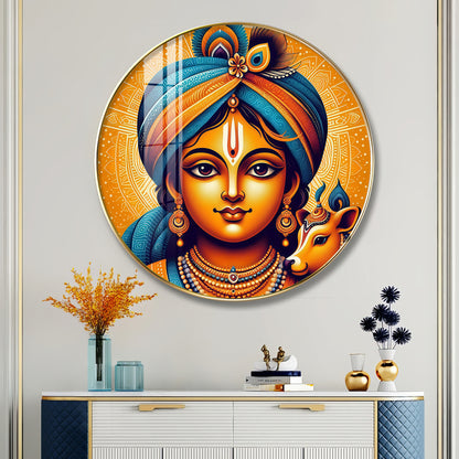 Lord Krishna Abstract Premium Acrylic Round Wall Art