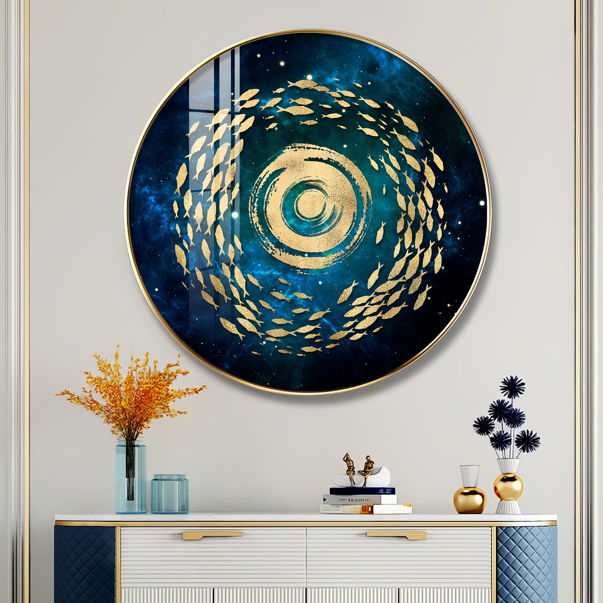 Fish Flow Mosaic Premium Acrylic Round Wall Art