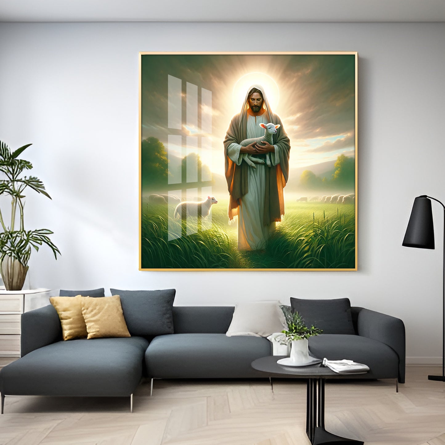 Jesus And His Sheep Premium Acrylic Square Wall Art