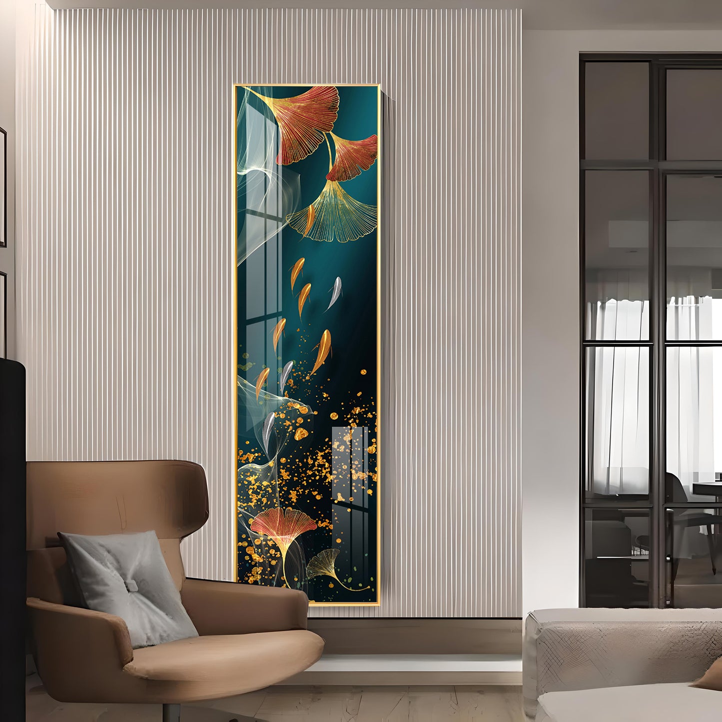 Ginkgo Biloba Leaves & Fish Premium Acrylic Vertical Wall Art