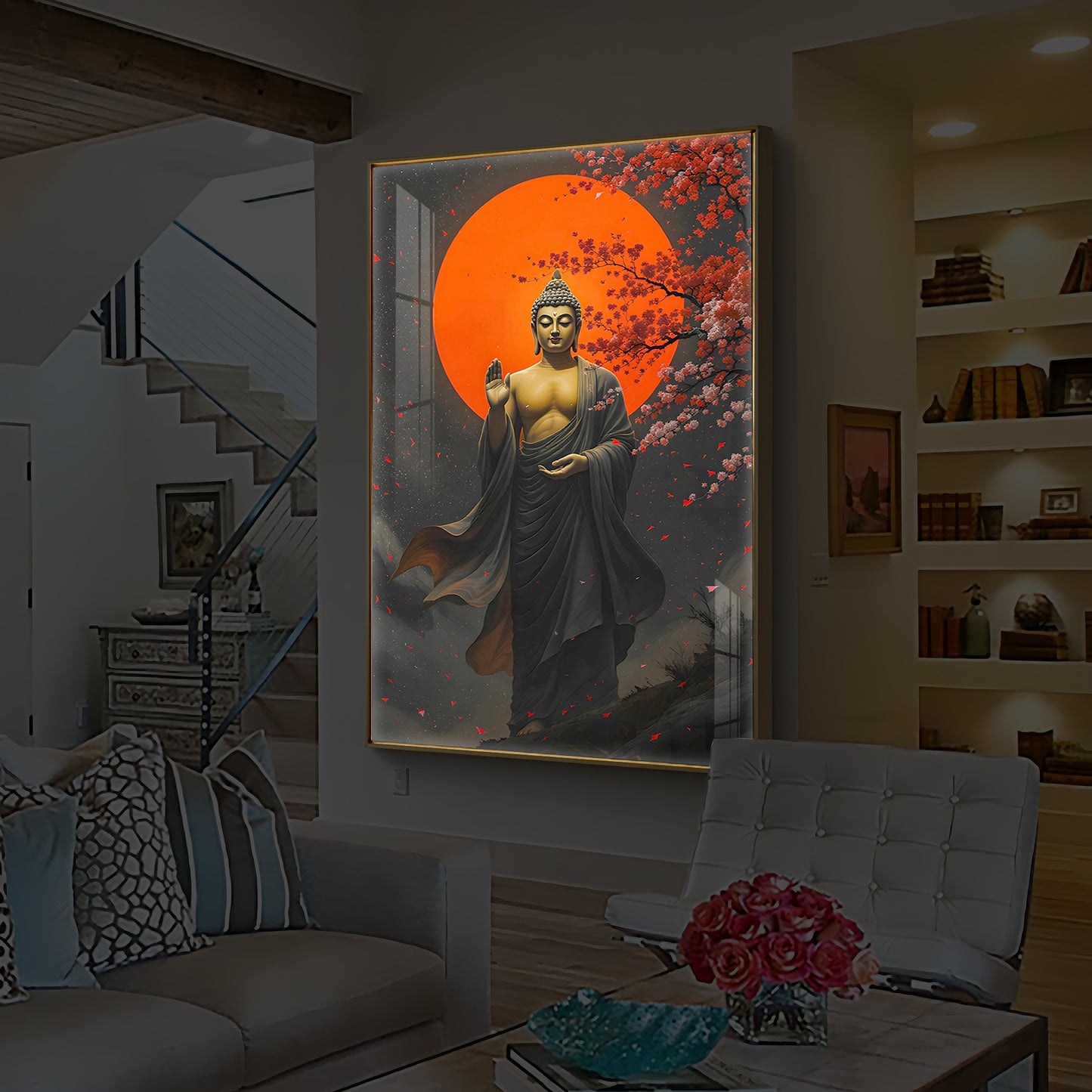 Gautam Buddh Modern Luxury Backlight Vertical Wall Art