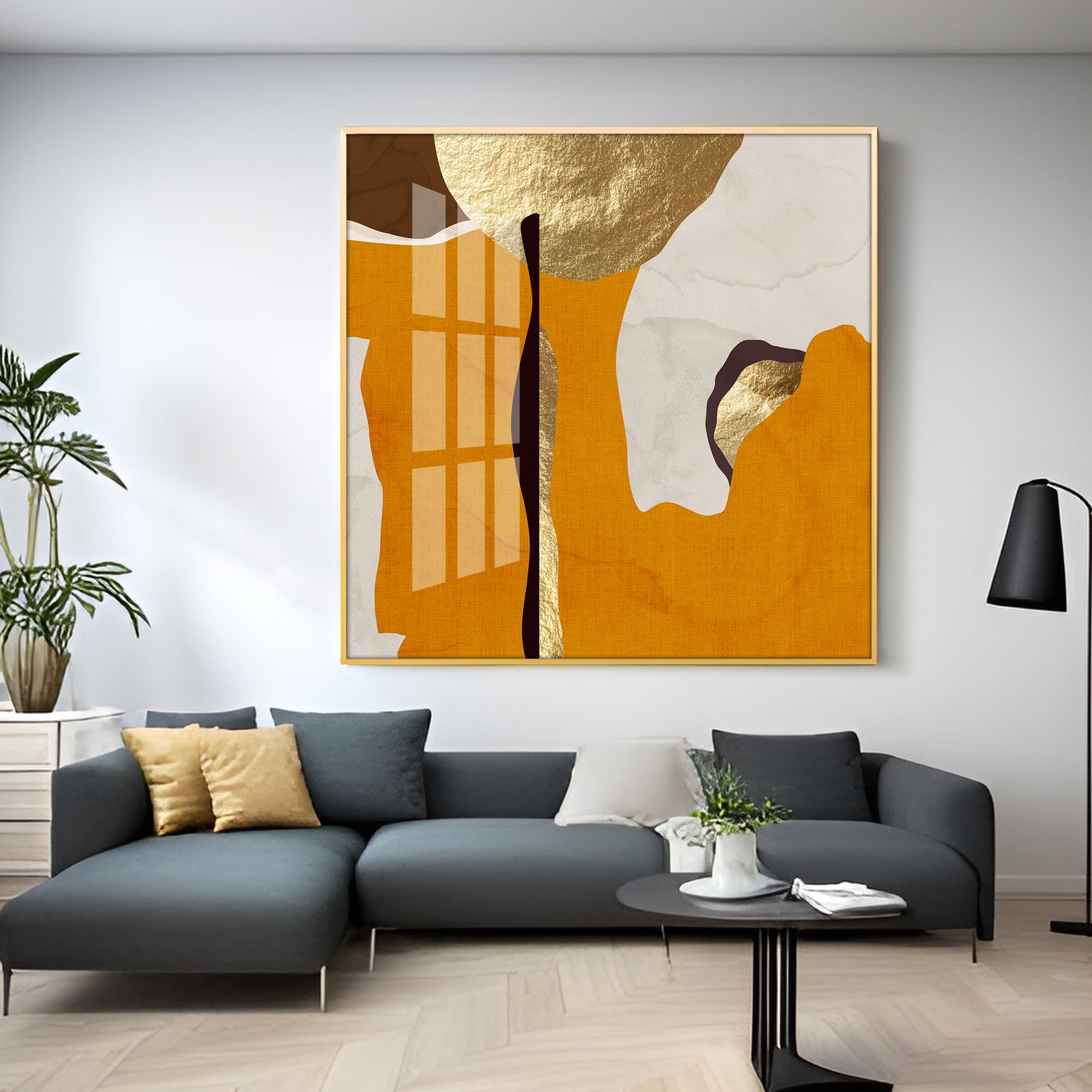 Modern Abstract Gold Luxury Interior Premium Acrylic Square Wall Art