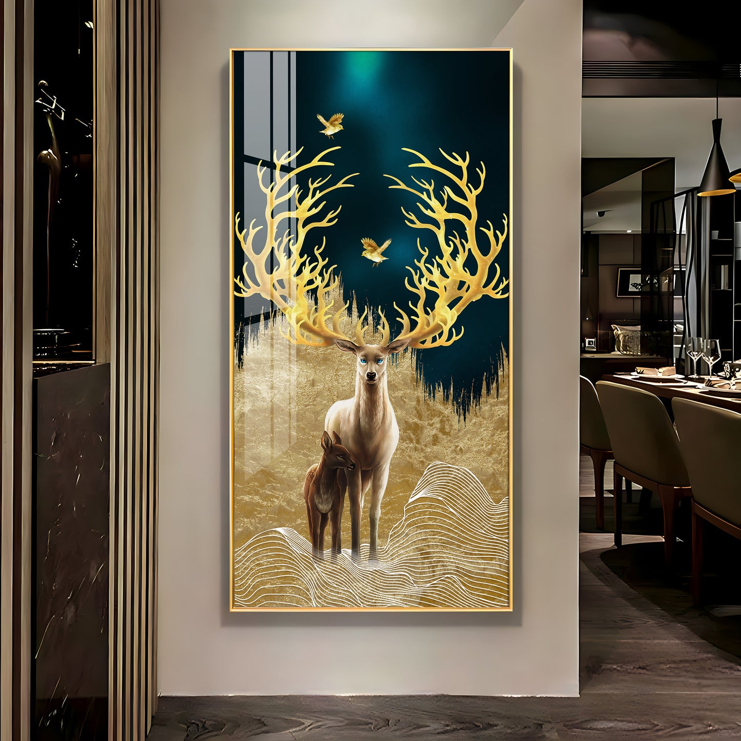 Deer With Golden Antlers Premium Acrylic Vertical Wall Art