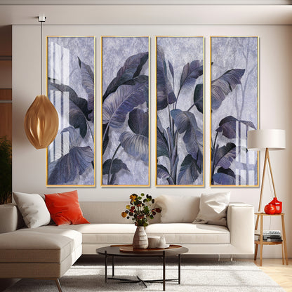 Banana Leaves Premium Acrylic Vertical Wall Art (set of 4)