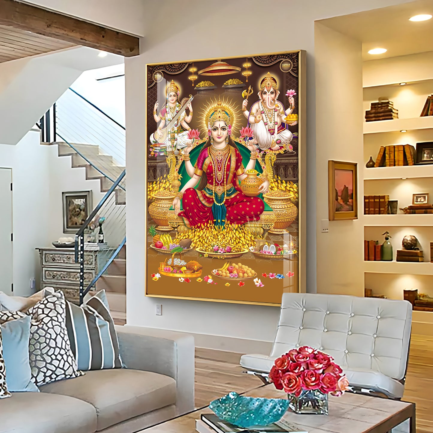 Goddess Maha Laxmi Ji Premium Acrylic Vertical Wall Art