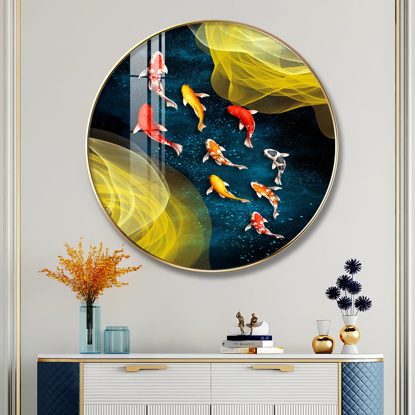 Koi In Motion Premium Acrylic Round Wall Art