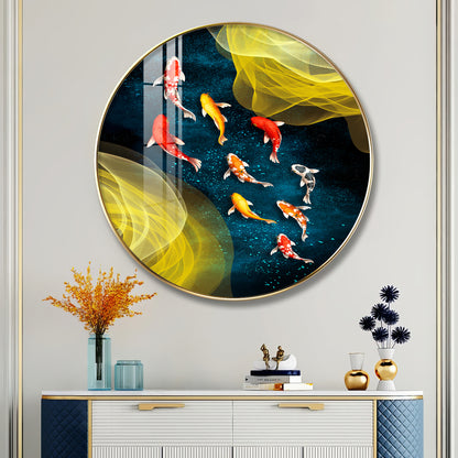 Koi In Motion Premium Acrylic Round Wall Art